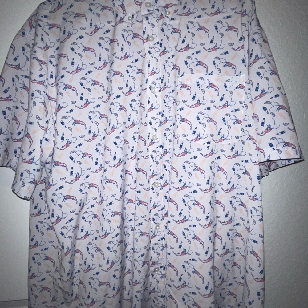 Huk White and Blue Casual Button Down Shirt